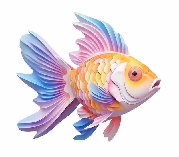Photo brightly colored paper cut fish on white background with clipping generative ai