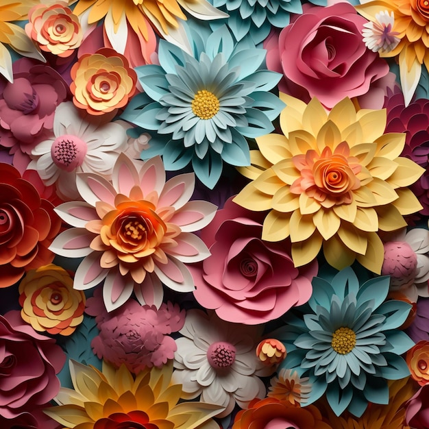 brightly colored paper flowers are arranged in a wall generative ai