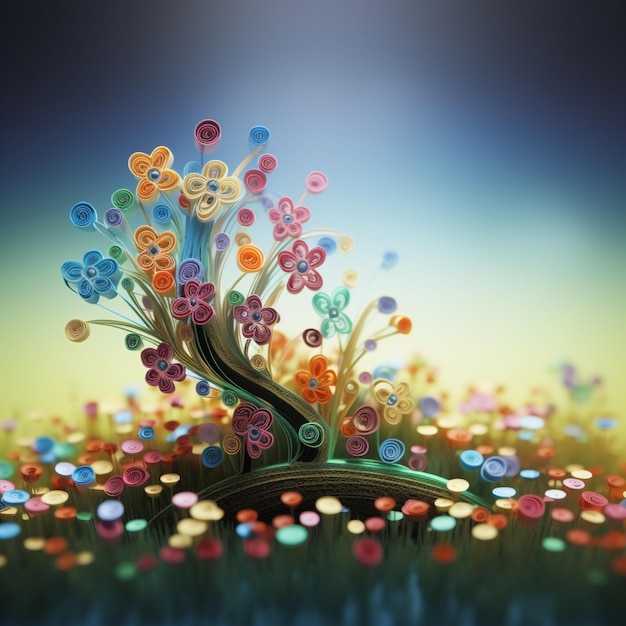 Foto fiori di carta dai colori vivaci stanno crescendo da un libro generativo ai