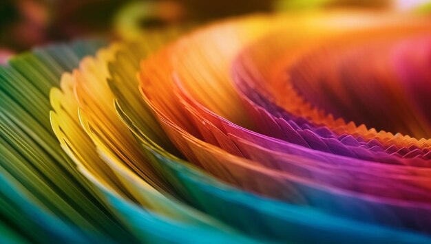 Brightly colored paper is arranged in a spiral pattern generative ai