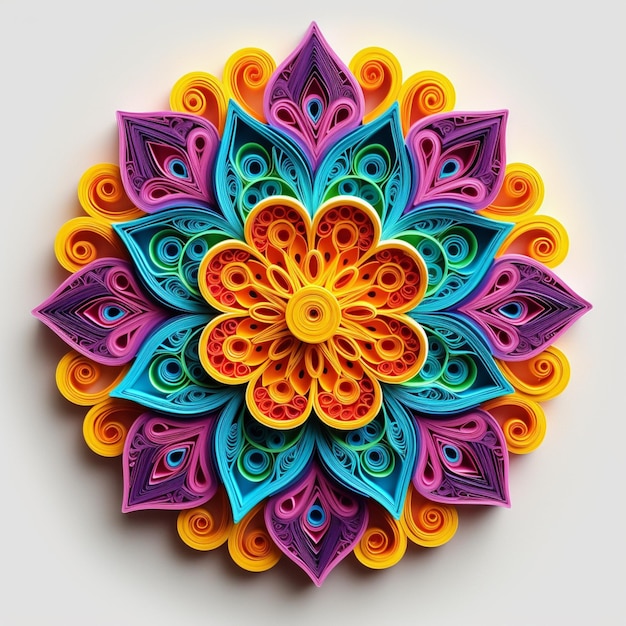 Brightly colored paper quilled flower with swirls and petals generative ai