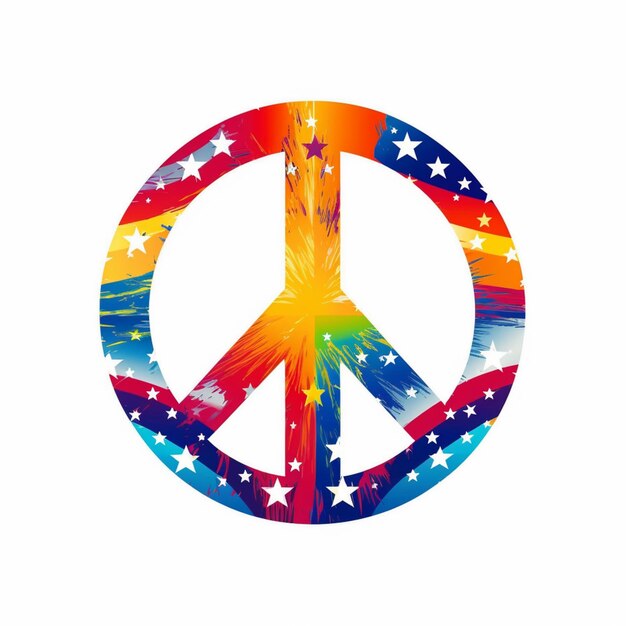 Photo a brightly colored peace sign with stars on a white background generative ai