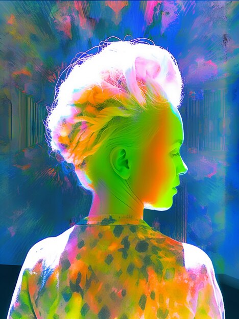 Brightly colored photograph of a woman with a bright hair generative ai