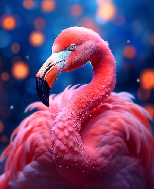 Brightly colored pink flamingo