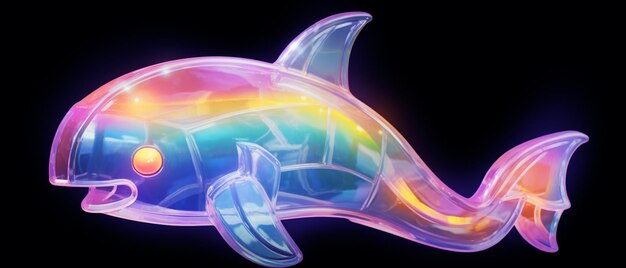 brightly colored plastic fish with glowing eyes and mouth generative ai