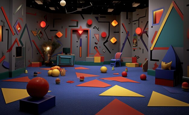 brightly colored play room with a variety of shapes and objects generative ai
