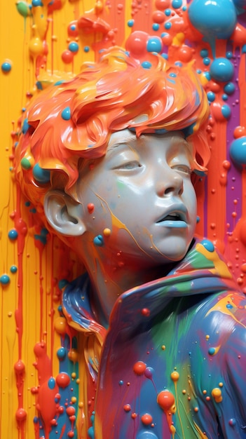 brightly colored sculpture of a boy with orange hair and blue eyes generative ai