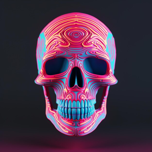 brightly colored skull with a black background generative ai
