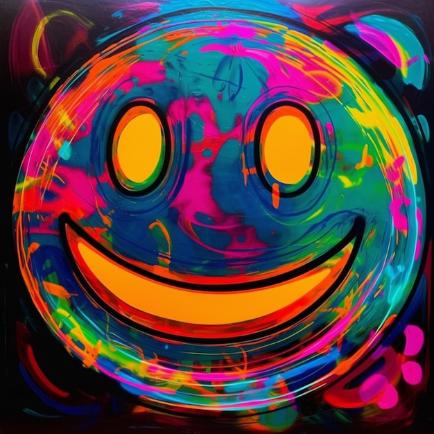 Brightly colored smiley face with glowing eyes and a smile on it generative ai