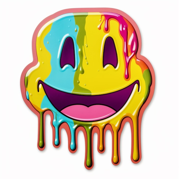 Photo a brightly colored smiley face with melted paint on it generative ai