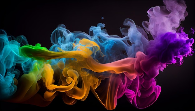 a brightly colored smoke is swirling in a black background generative ai