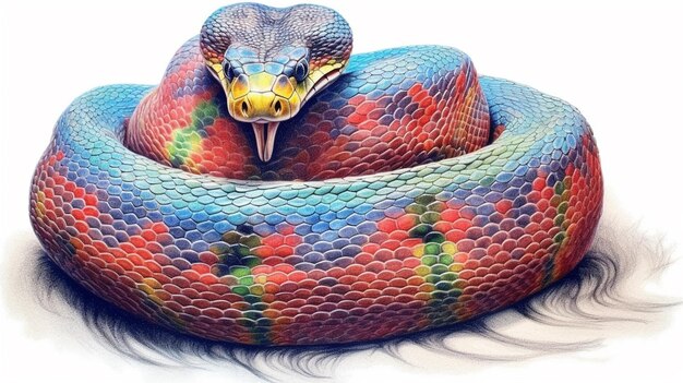 Brightly colored snake with a sharp beak and a long tongue generative ai