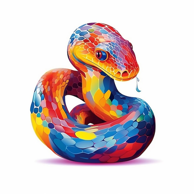 Brightly colored snake with a tear of water coming out of its mouth generative ai