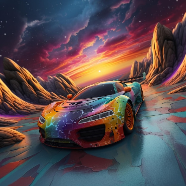 Premium Photo | A brightly colored sports car driving through a desert ...