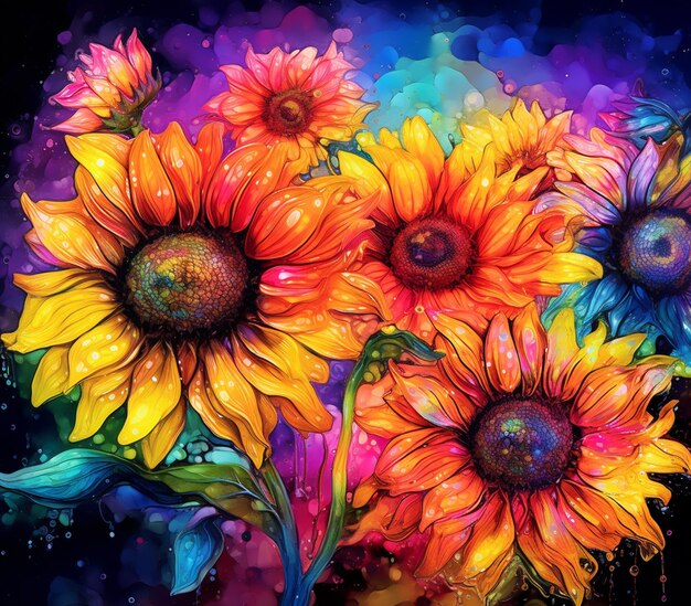 Photo brightly colored sunflowers are in a vase with water droplets generative ai