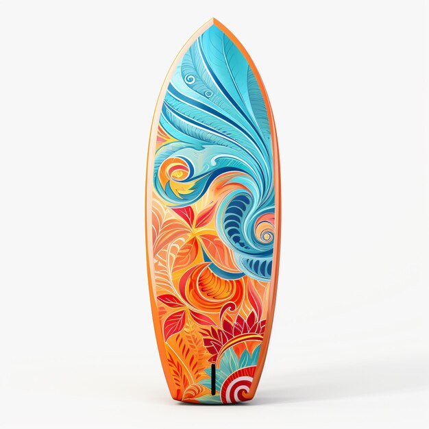 Photo brightly colored surfboard with a design of a bird on it generative ai