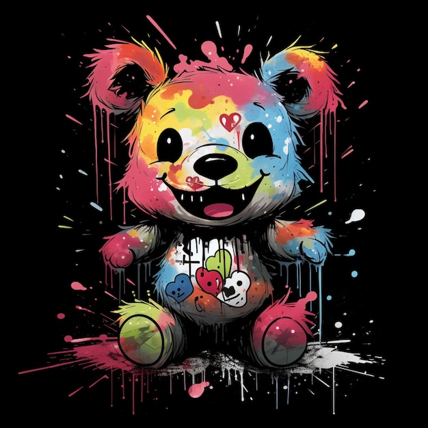 Premium AI Image | brightly colored teddy bear with a peace sign on its ...