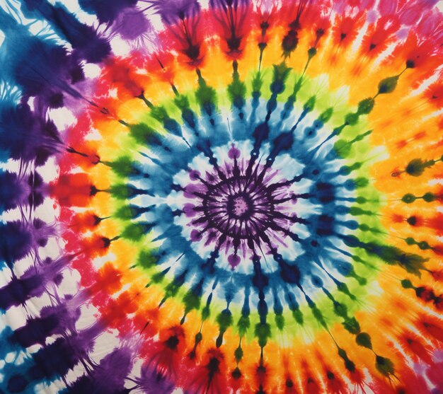 A brightly colored tie dye is shown in a spiral pattern generativ ai