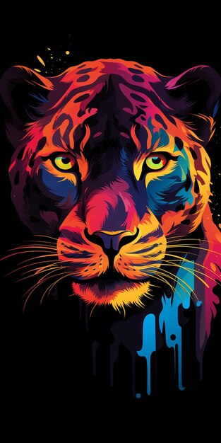 brightly colored tiger on black background with dripping paint generative ai