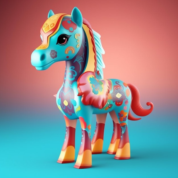 Ярко окрашенная игрушечная лошадь с красочной гривой и цветной гривой