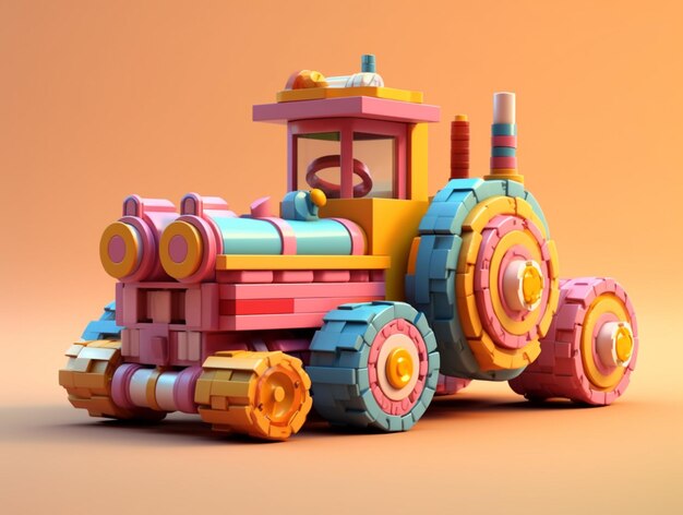 Brightly colored toy train on a yellow background with a pink background generative ai