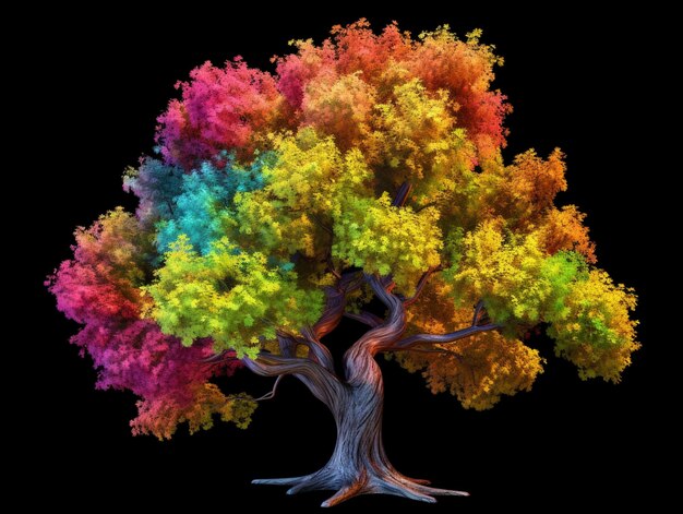 Photo a brightly colored tree with a black background generative ai