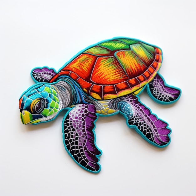 brightly colored turtle on white surface with white background generative ai