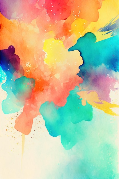 Brightly colored watercolor paint splashs on a white background generative ai