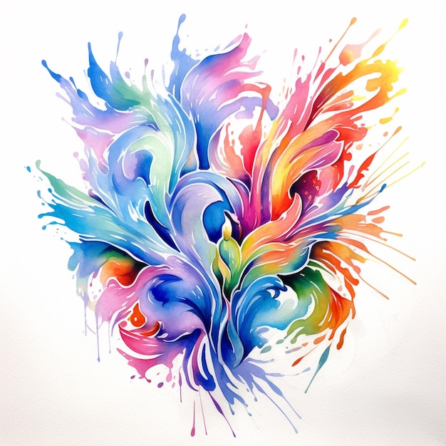 brightly colored watercolor painting of a flower with splashes generative ai