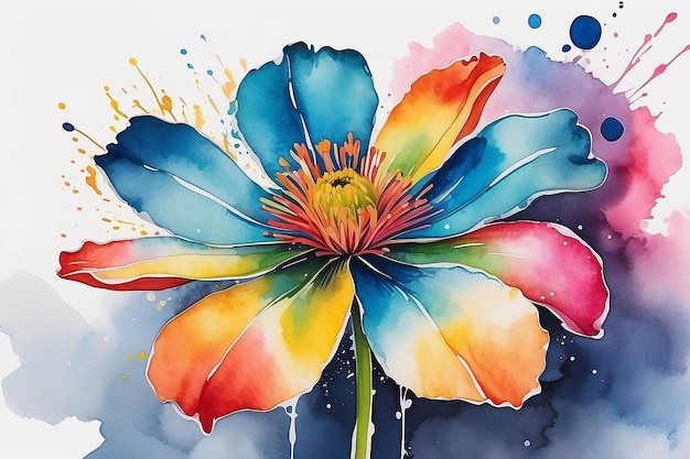 Brightly colored watercolor painting of a flower with a spray of paint generative ai