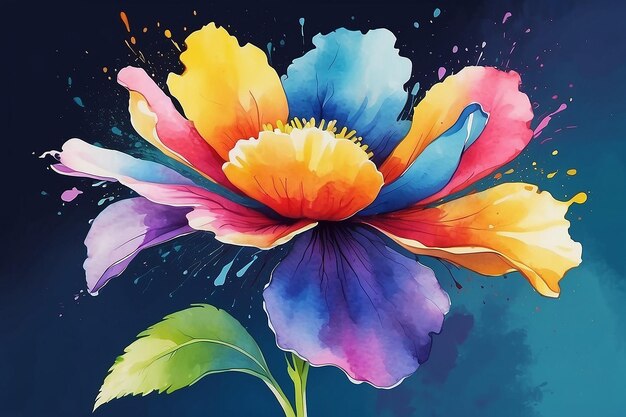 Brightly colored watercolor painting of a flower with a spray of paint generative ai