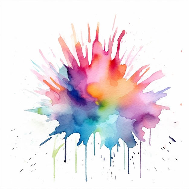 Brightly colored watercolor splash painting on white paper with a white background generative ai