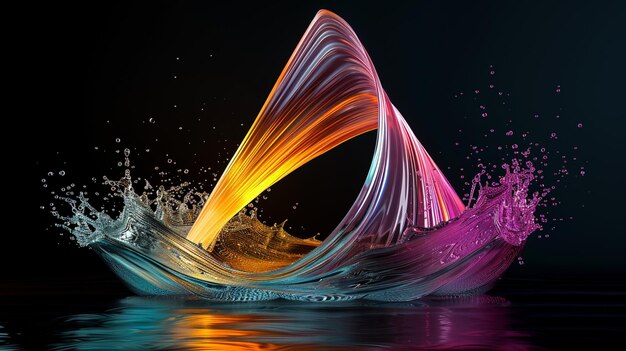 Photo a brightly colored wave of water splashing on a black surface generative ai