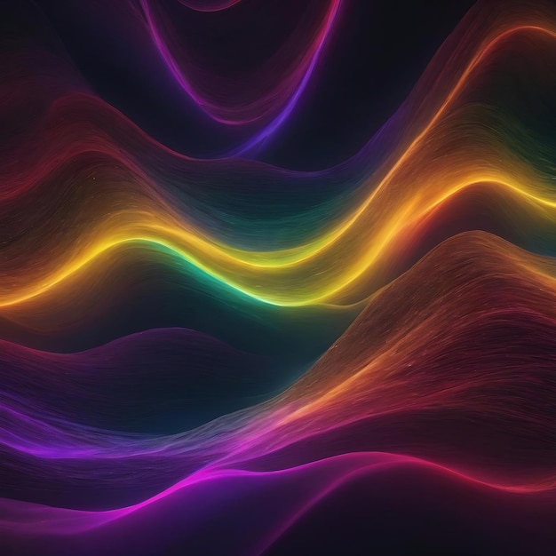 Brightly colored waves of light in a dark room generative ai