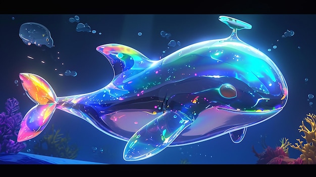 brightly colored whale in the ocean with jellys and jellyfish generative ai