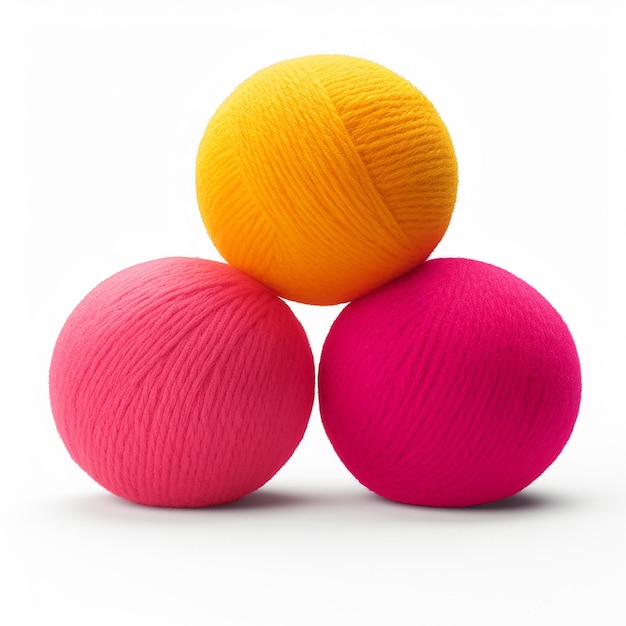 Brightly Colored Wool Balls on Plain Background