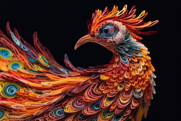 Brightly Coloured Phoenix in Intricate Paper Quilling Perfect for Scrapbooking and Invitations Generative AI