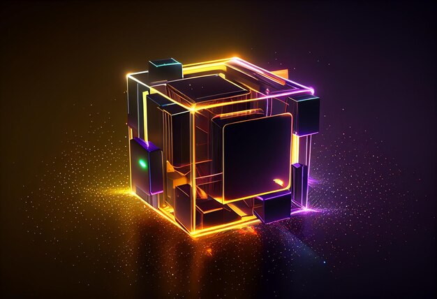 Photo a brightly lit cube with a glowing glow on the top generative ai