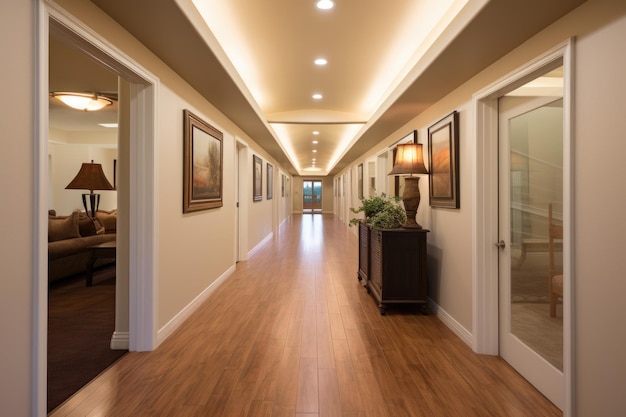 Brightly lit hallway in ranch home