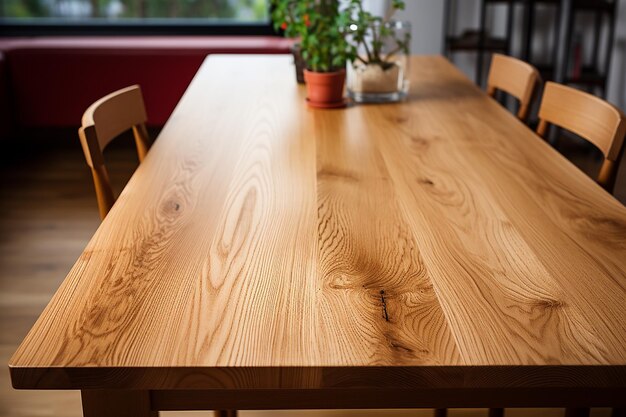 Brightly Lit Natural Oak Wooden Table