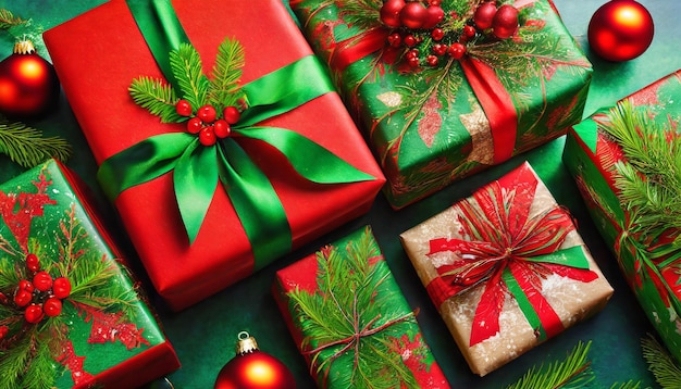 Photo brightly packaged christmas gifts