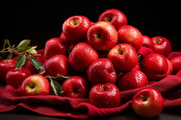 鮮やかさと新鮮さ ジューシーな赤いリンゴの静物