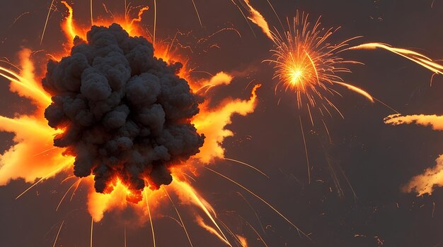 Photo a brilliant burst of fire and smoke billowing from a powerful detonation