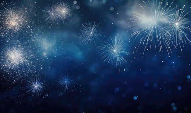 Brilliant fireworks against a wintry blue backdrop capturing the magic of festive celebrations AI generative