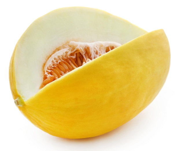 Brilliant honeydew melon over white background