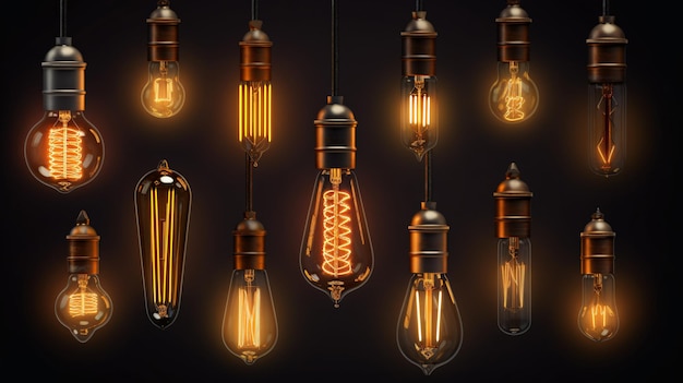 Brilliant Ideas Illuminated A CloseUp of Hanging Light Bulbs Generativeai