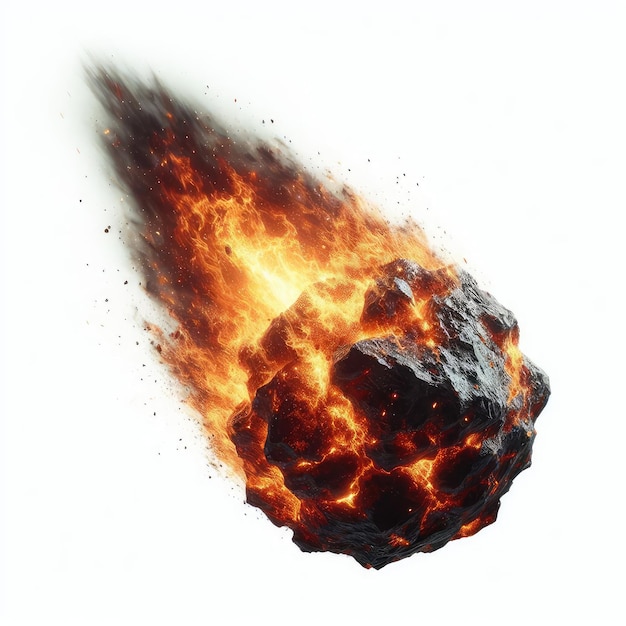 Photo brilliant massive asteroids comet flaming meteorites isolated on a white background