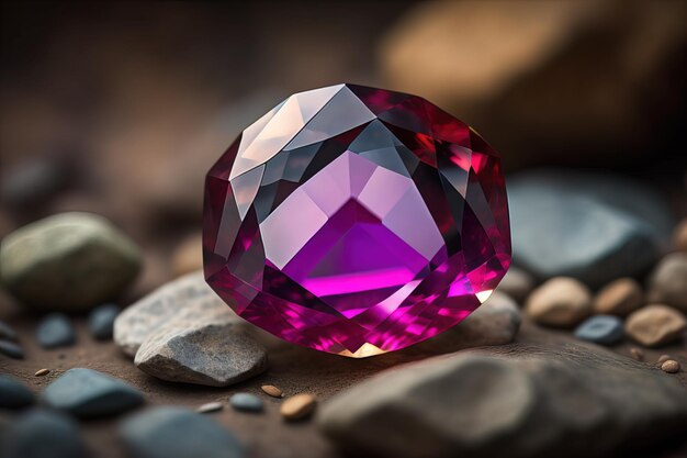 Brilliant multicolored sapphire on a surface ai generative