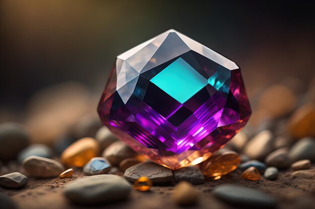 Brilliant multicolored sapphire on a surface ai generative