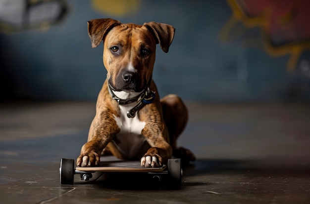 Foto brindle dog su penny board